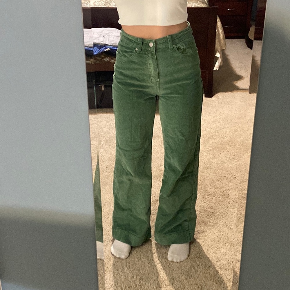 Green corduroy wide leg jeans
